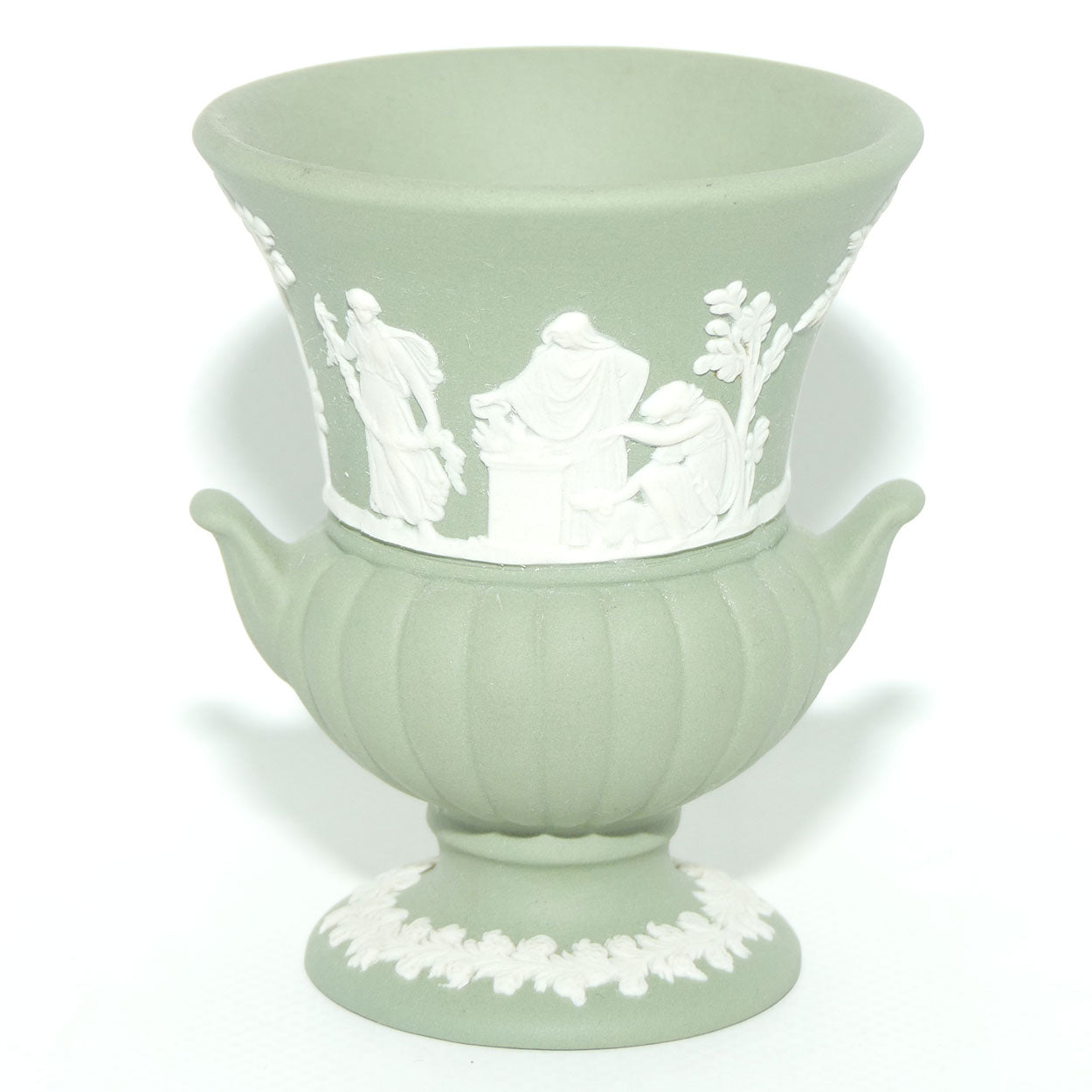 Wedgwood Jasper | White on Sage Green | Maidens mini Urn Vase