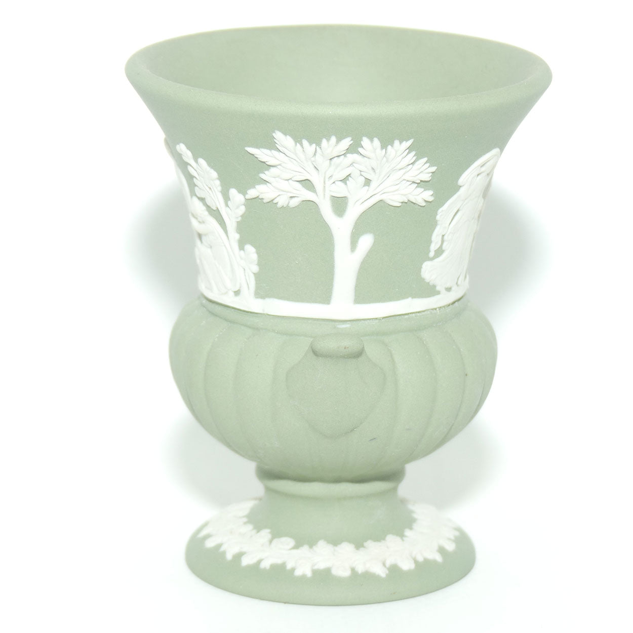 Wedgwood Jasper | White on Sage Green | Maidens mini Urn Vase