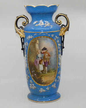 pair-of-continental-european-mantle-vases-with-courting-couple-scenes-c-1890Pair of Continental European mantle vases with courting couple scenes c.1890