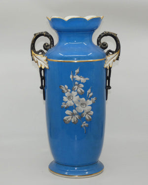 Pair of Continental European mantle vases with courting couple scenes c.1890