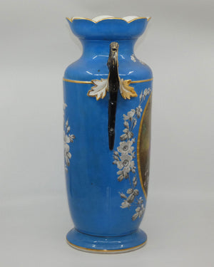 Pair of Continental European mantle vases with courting couple scenes c.1890