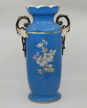 Pair of Continental European mantle vases with courting couple scenes c.1890