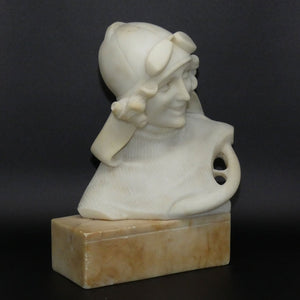 Art Deco Alabaster bust of a female race car driver signed Giusto Viti c.1920