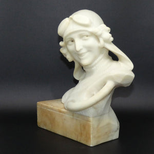 Art Deco Alabaster bust of a female race car driver signed Giusto Viti c.1920