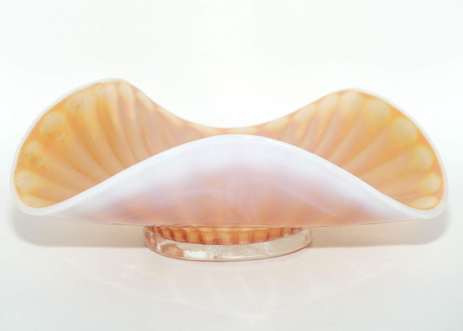 Dugan Carnival Glass bowl | Peach Opalescent | Stippled Flower