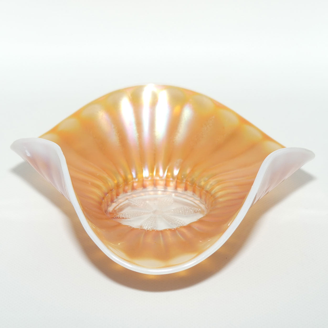 Dugan Carnival Glass bowl | Peach Opalescent | Stippled Flower