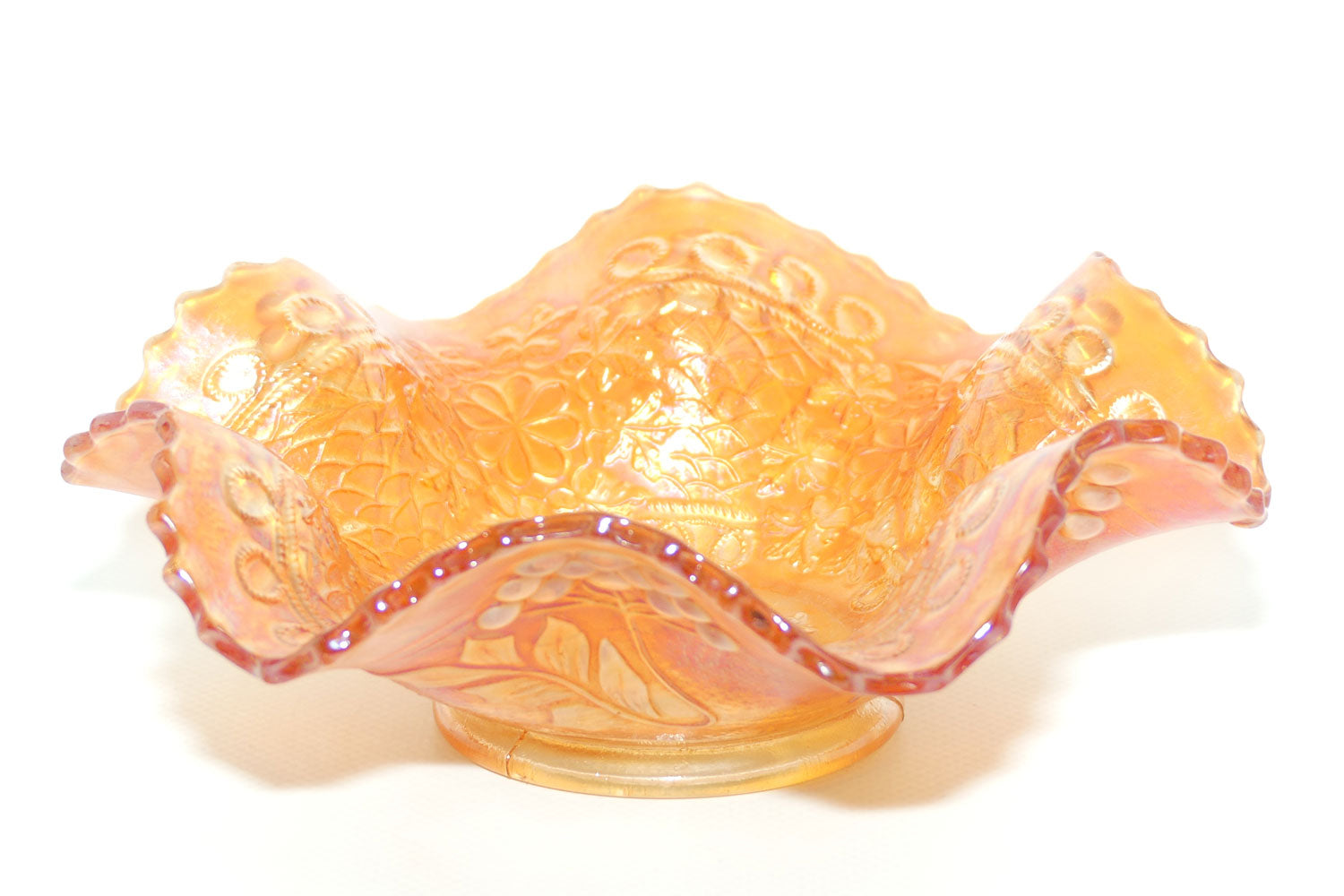 Fenton Marigold Carnival Glass fluted rim bowl | Cherry Chain
