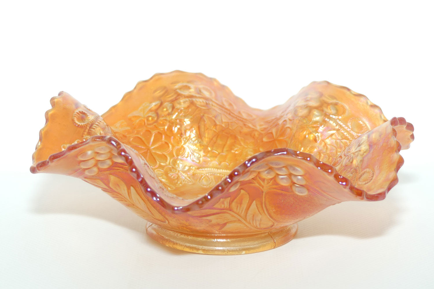 Fenton Marigold Carnival Glass fluted rim bowl | Cherry Chain
