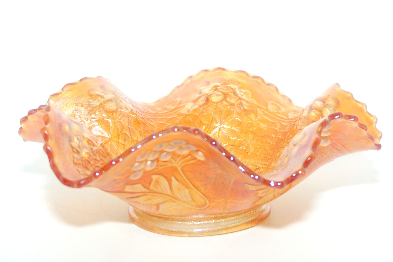 Fenton Marigold Carnival Glass fluted rim bowl | Cherry Chain