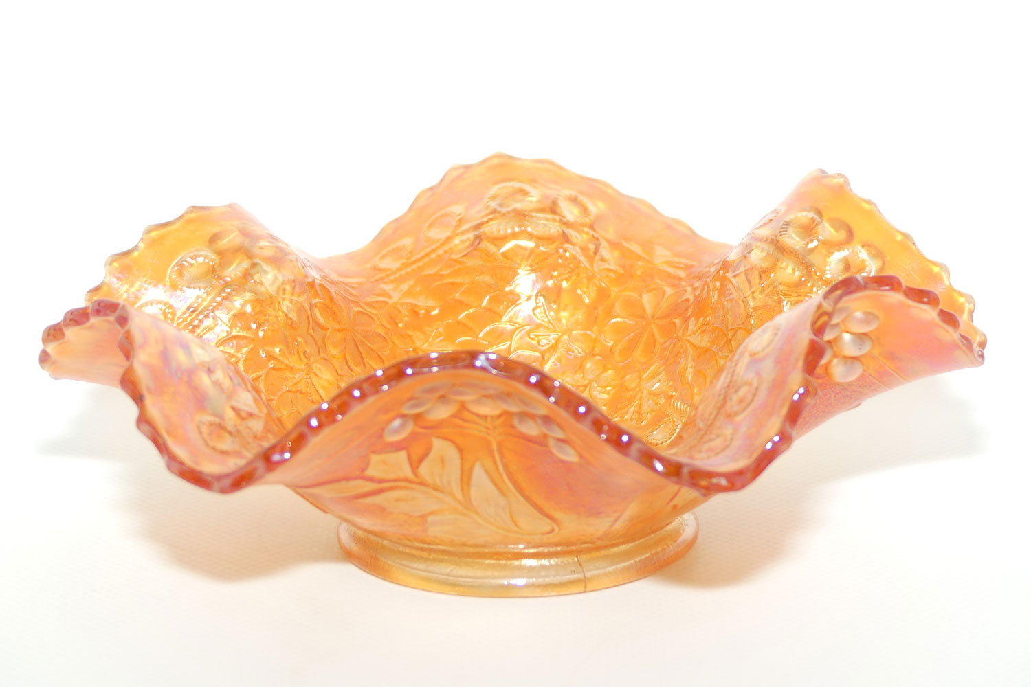Fenton Marigold Carnival Glass fluted rim bowl | Cherry Chain