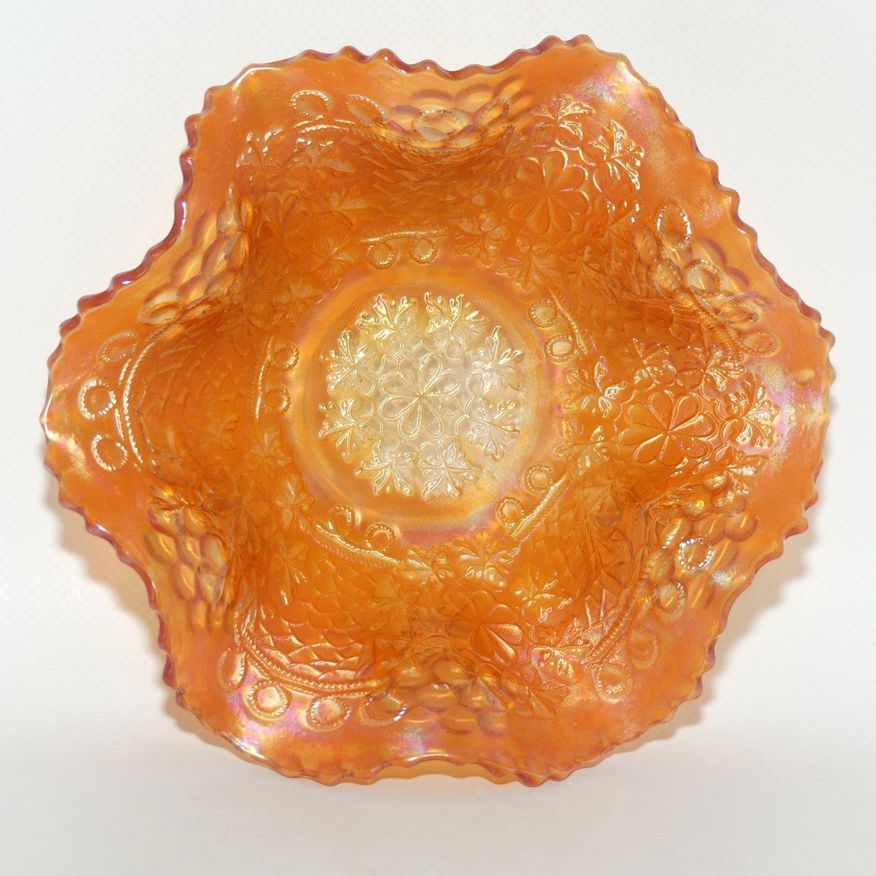 Fenton Marigold Carnival Glass fluted rim bowl | Cherry Chain