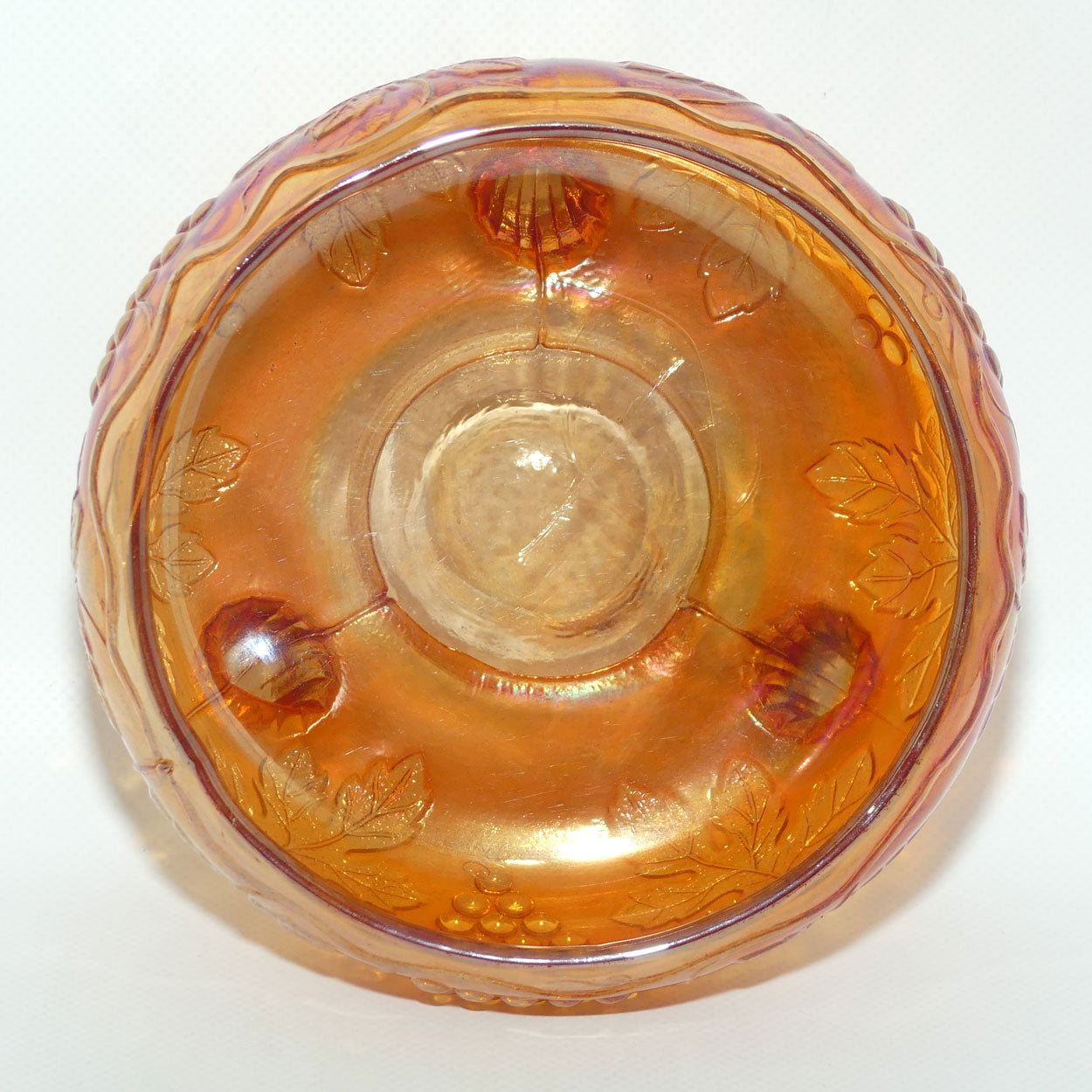 Fenton Marigold Carnival Glass rose bowl | Tri Foot | Grape and Vine pattern
