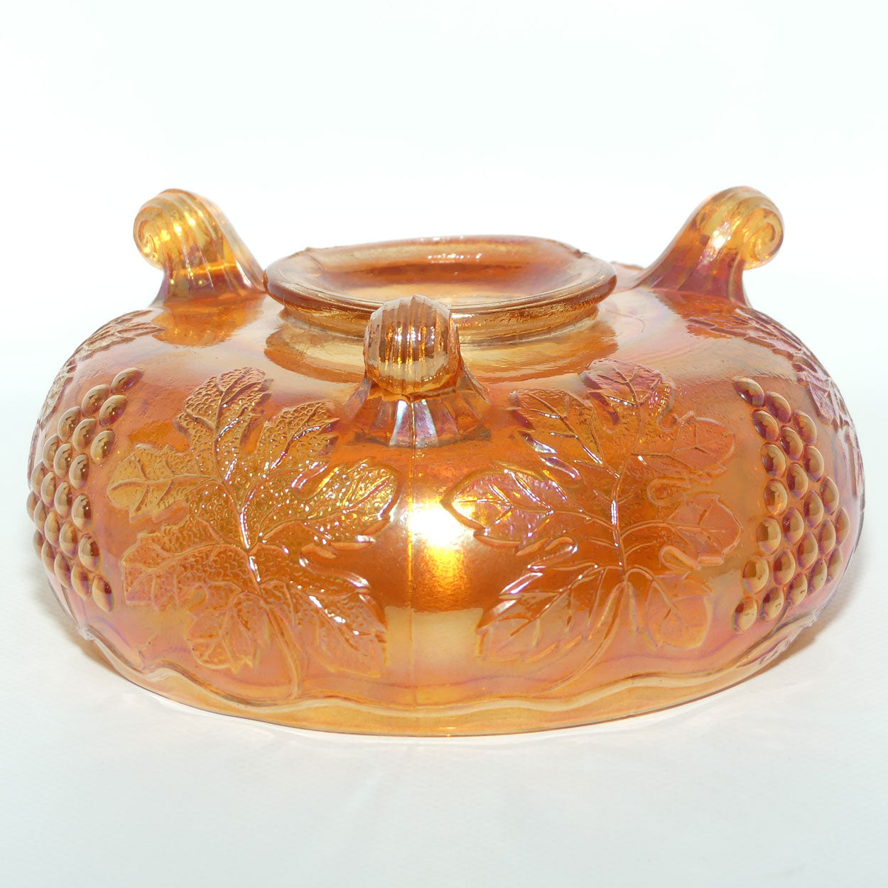Fenton Marigold Carnival Glass rose bowl | Tri Foot | Grape and Vine pattern