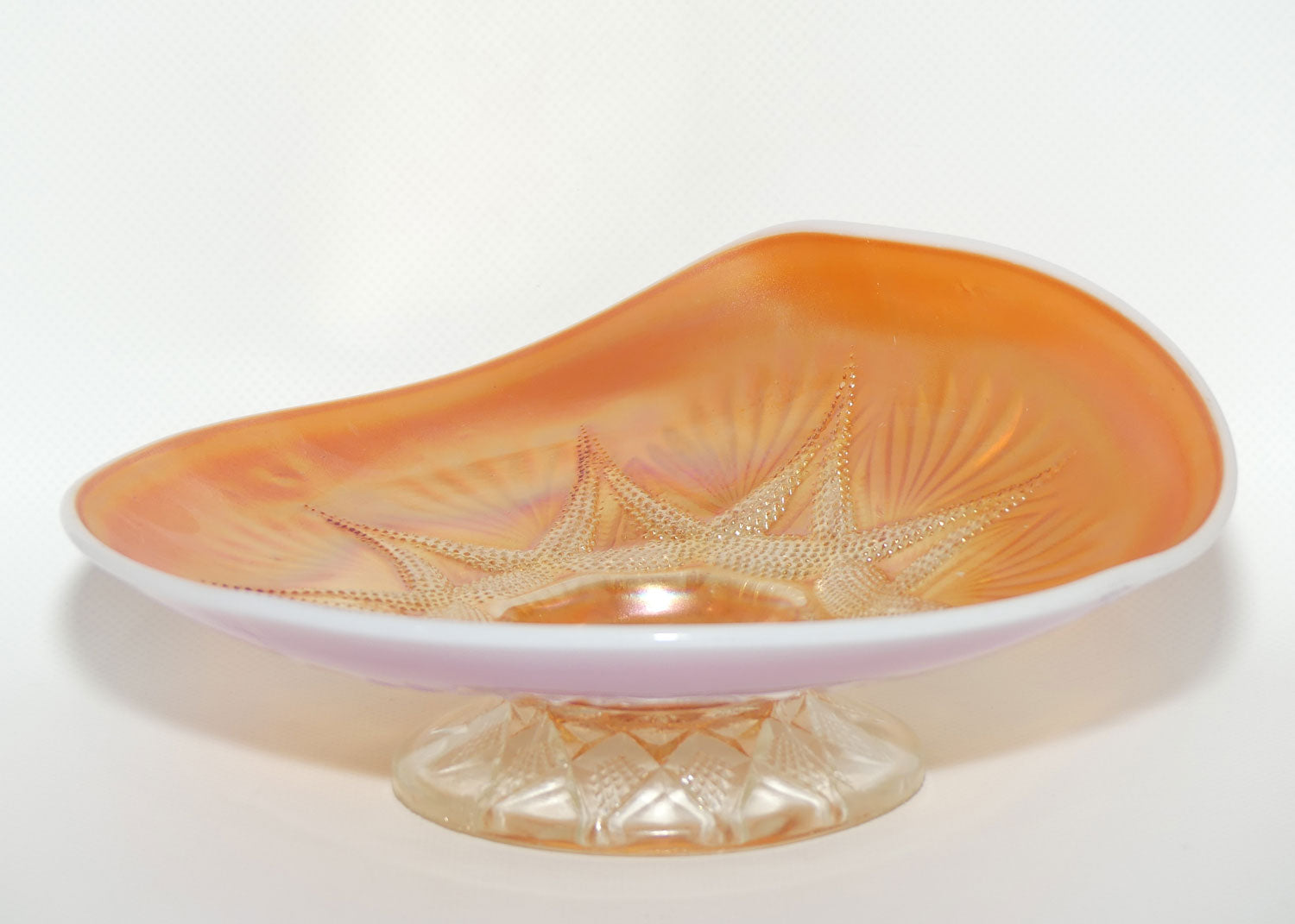 Dugan Carnival Glass | Ski Star pattern | Peach Opalescent colour