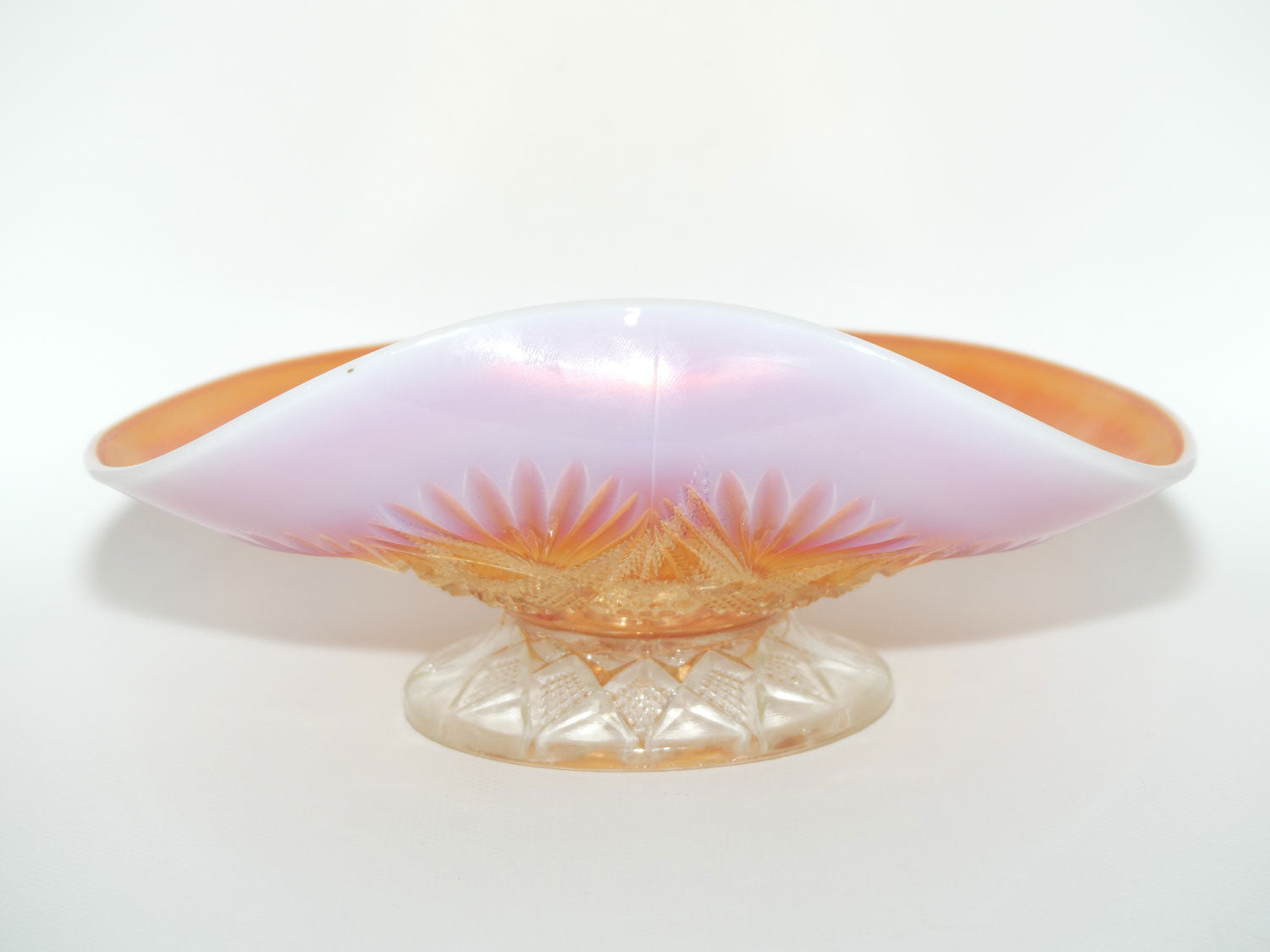 Dugan Carnival Glass | Ski Star pattern | Peach Opalescent colour