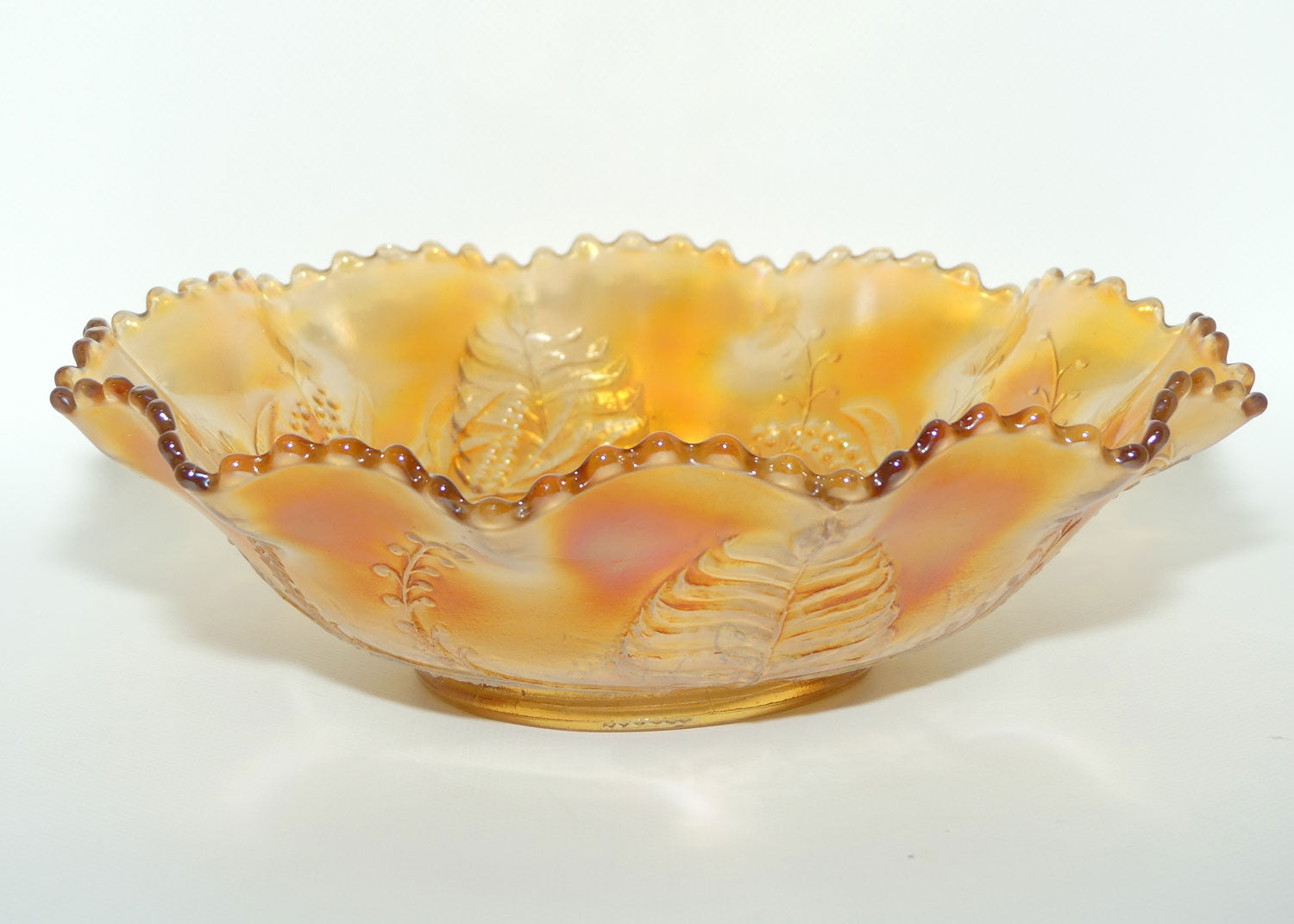 Australian Carnival Glass | Marigold Piping Shrike Master Bowl