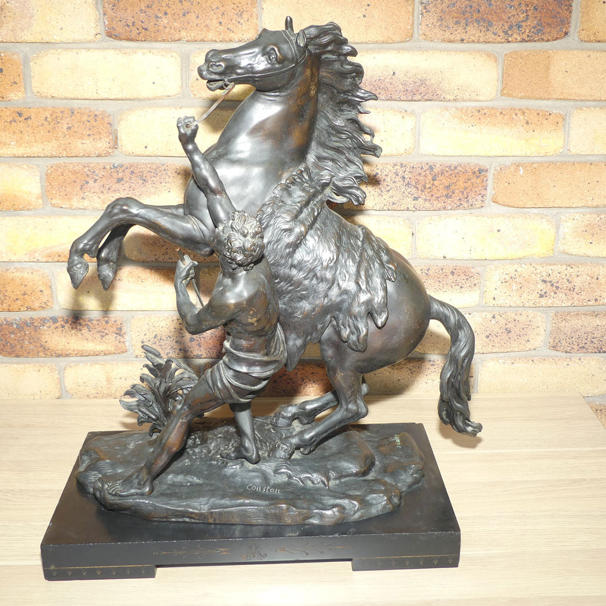Late Victorian era Pair of very large Bronze Marly Horses on Black Slate bases