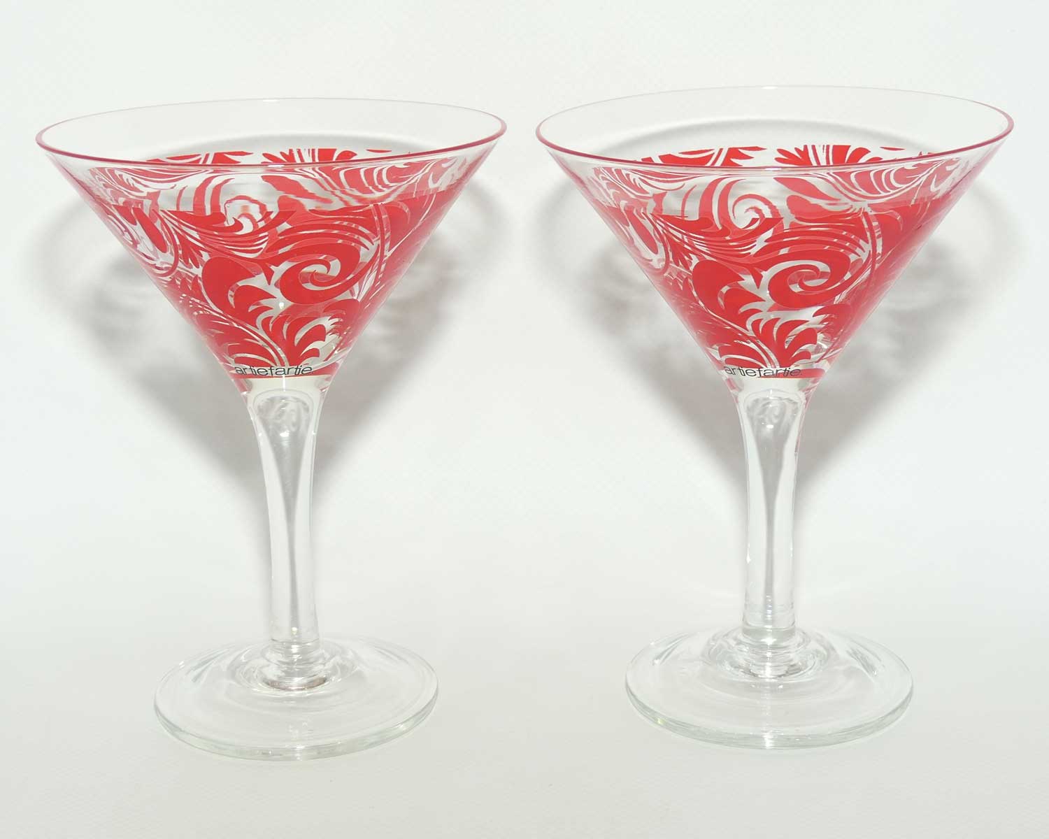 Vintage Pair of Martini Glasses | Red Swirl | Artie Fartie design