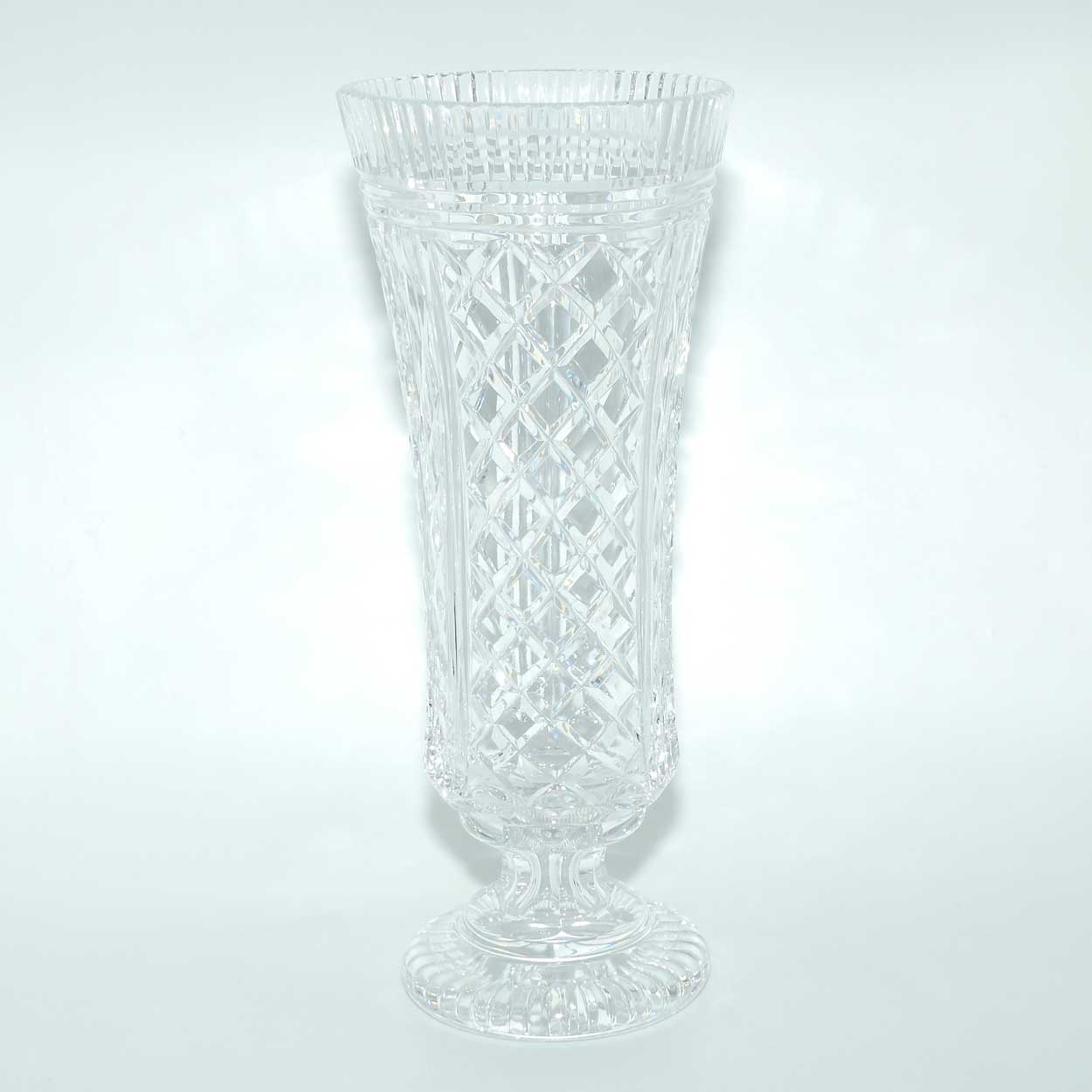 Waterford Crystal Master Cutter Diamond cut and Vertical Cut, Facetted rim vase on heavy base | 34.5cm tall