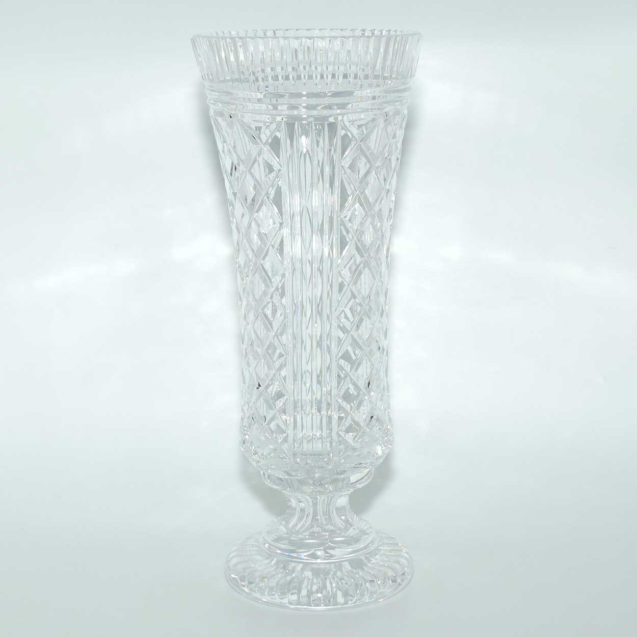Waterford Crystal Master Cutter Diamond cut and Vertical Cut, Facetted rim vase on heavy base | 34.5cm tall