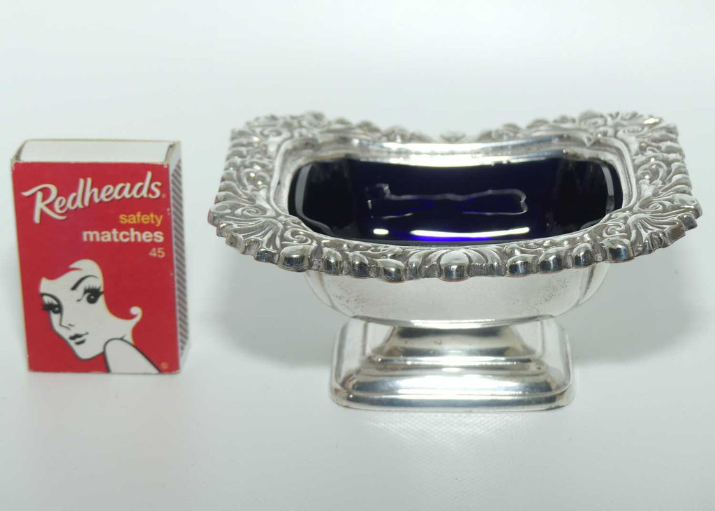 Silver Plated Master Salt cellar | Blue Glass Liner