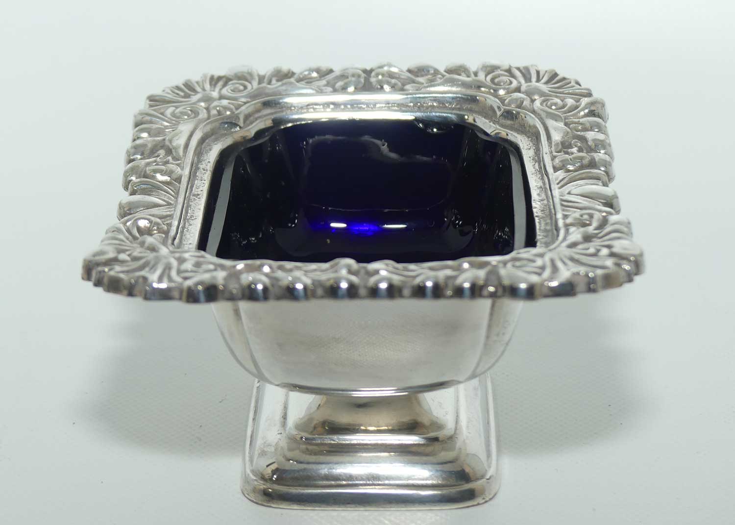 Silver Plated Master Salt cellar | Blue Glass Liner