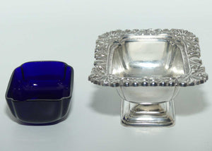 Silver Plated Master Salt cellar | Blue Glass Liner