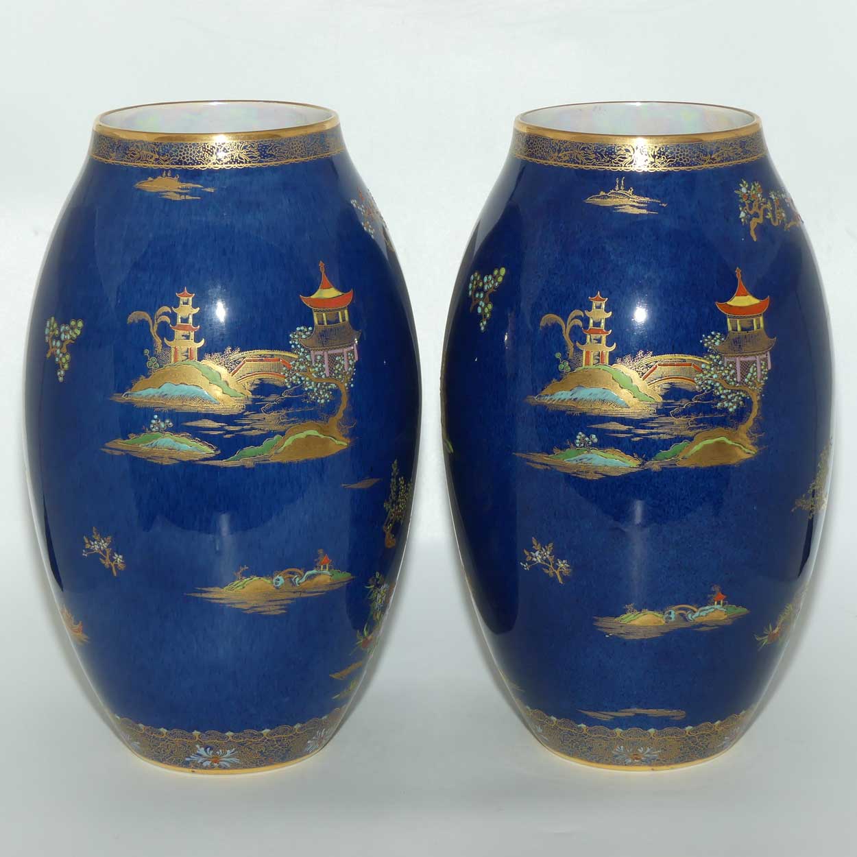 Carlton Ware matched pair of vases |  Mikado pattern on Blue | 2182 | 30cm tall