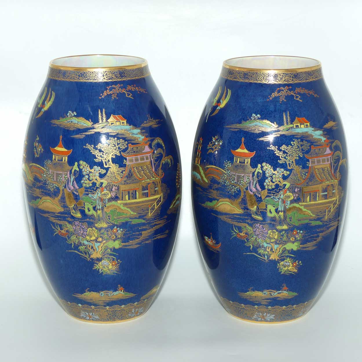 Carlton Ware matched pair of vases |  Mikado pattern on Blue | 2182 | 30cm tall