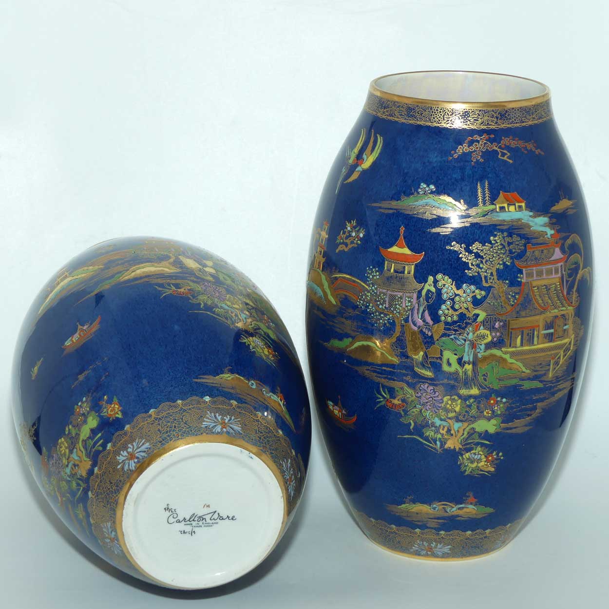 Carlton Ware matched pair of vases |  Mikado pattern on Blue | 2182 | 30cm tall