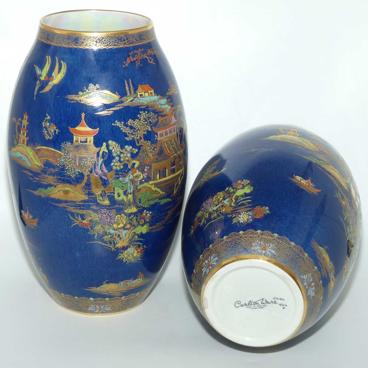 Carlton Ware matched pair of vases |  Mikado pattern on Blue | 2182 | 30cm tall