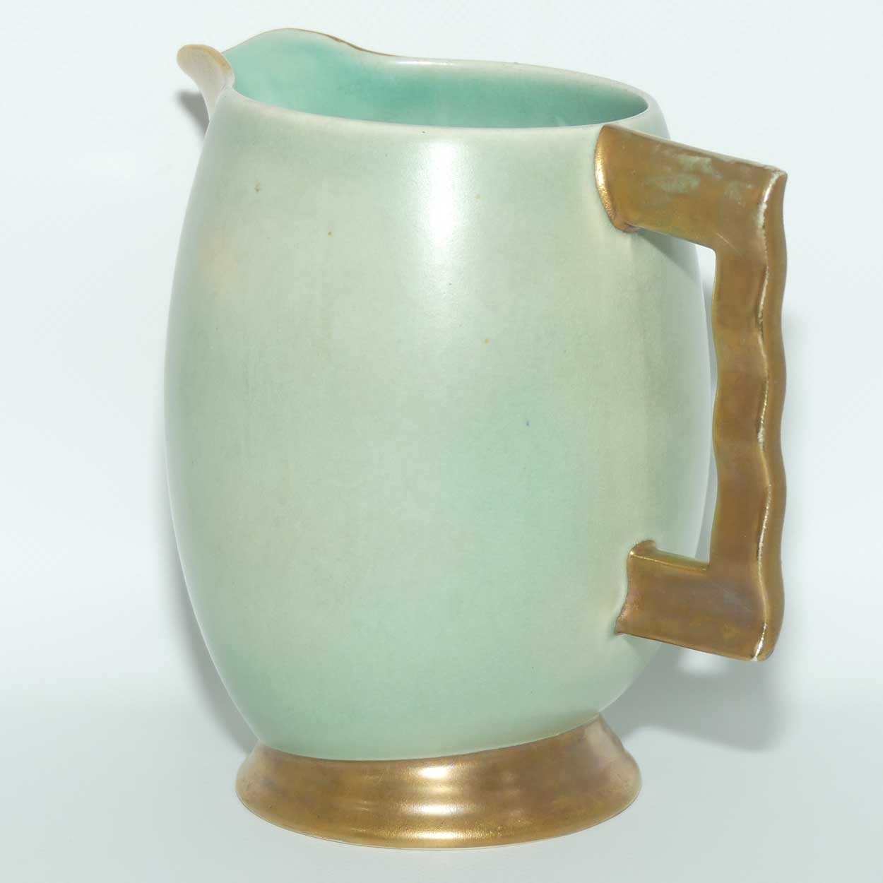 Carlton Ware Matt Jade colour wavy gilt handle jug | Shape 1347/2