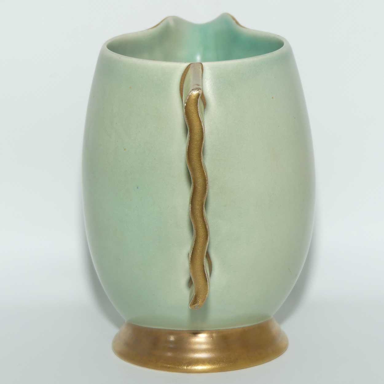 Carlton Ware Matt Jade colour wavy gilt handle jug | Shape 1347/2