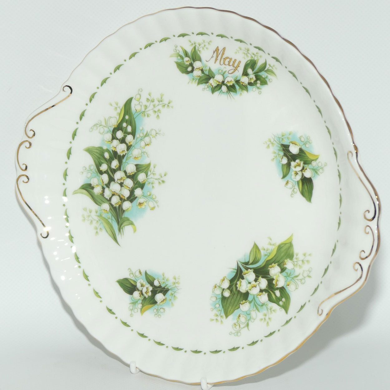 Royal Albert Bone China England | Flower of the Month series | #5 | May Lily of the Valley tab handle cake plate