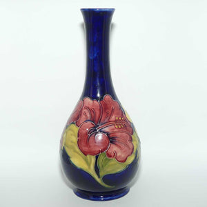 Walter Moorcroft Hibiscus on Blue Ground medium tall tapering vase | Shape 80