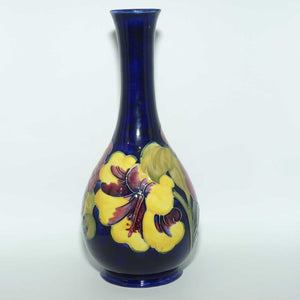 Walter Moorcroft Hibiscus on Blue Ground medium tall tapering vase | Shape 80