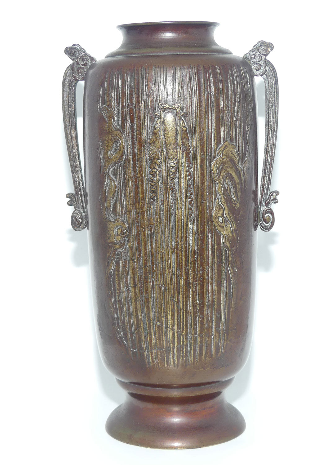 Meiji period Japanese Bronze vase | Bas relief depicting Koi