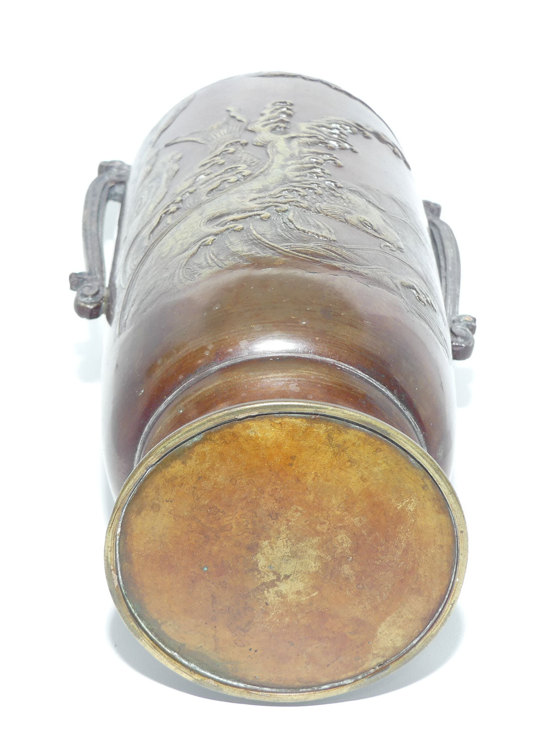 Meiji period Japanese Bronze vase | Bas relief depicting Koi