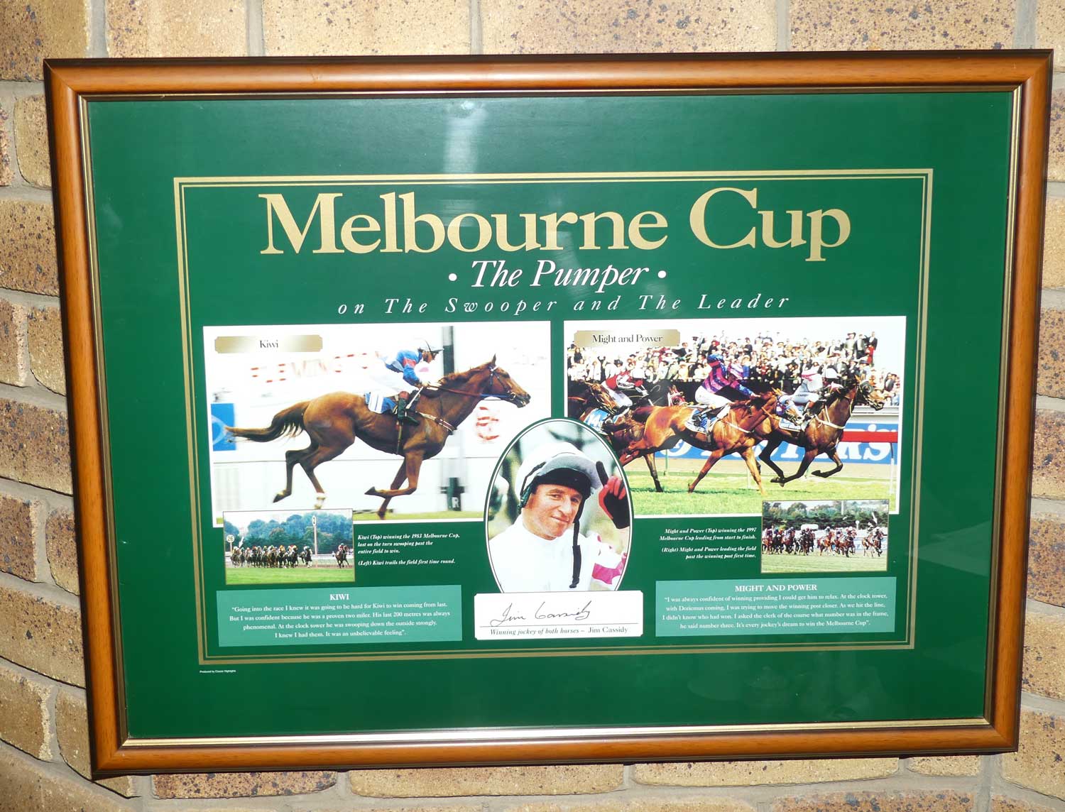 Melbourne Cup memorabilia print | signed by Jim Cassidy | The Pumper on the Swooper and the Leader