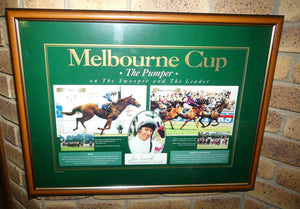 Melbourne Cup memorabilia print | signed by Jim Cassidy | The Pumper on the Swooper and the Leader