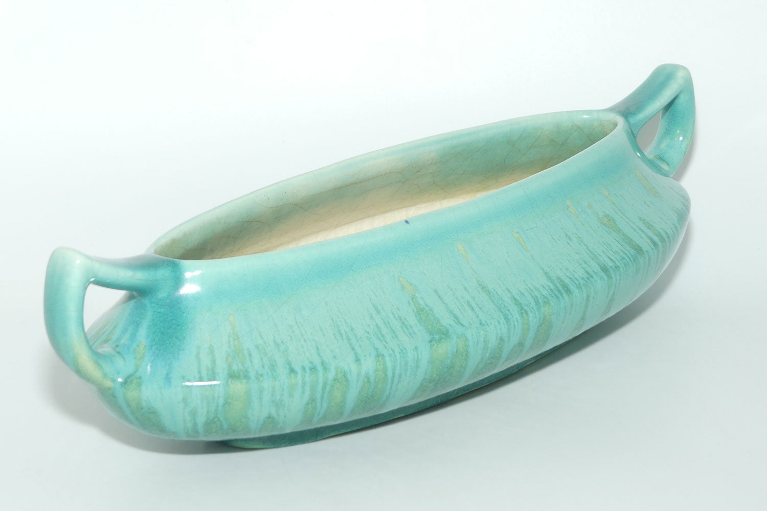 Australian Pottery | Melrose Ware twin handle Celadon drip glaze trough