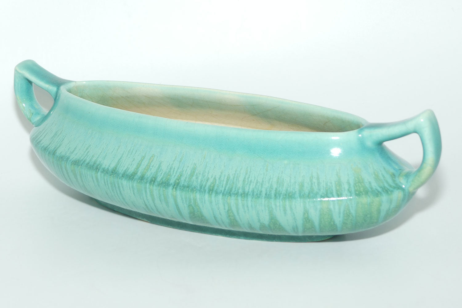 Australian Pottery | Melrose Ware twin handle Celadon drip glaze trough