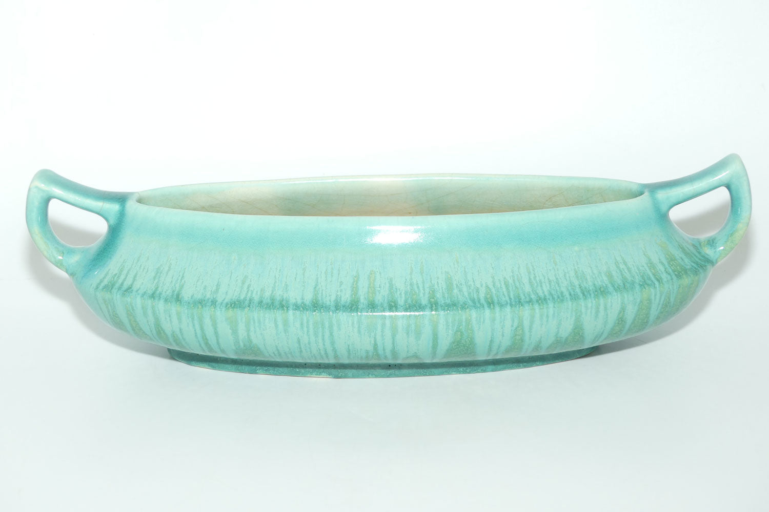 Australian Pottery | Melrose Ware twin handle Celadon drip glaze trough