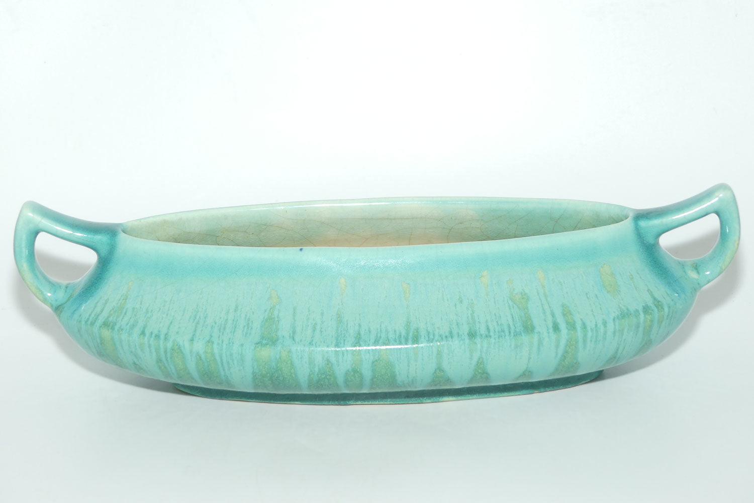 Australian Pottery | Melrose Ware twin handle Celadon drip glaze trough