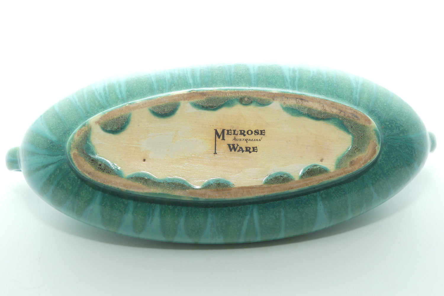 Australian Pottery | Melrose Ware twin handle Celadon drip glaze trough