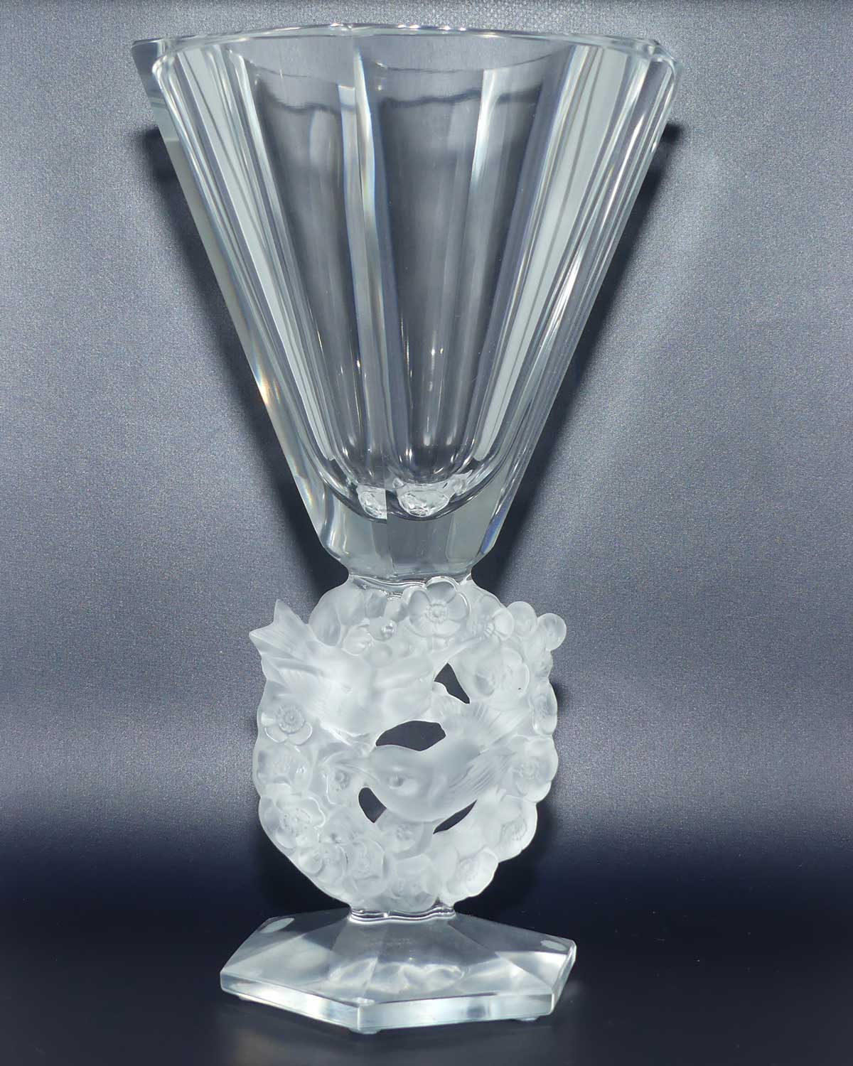 Lalique France Mesanges vase | Clear and Frosted Crystal