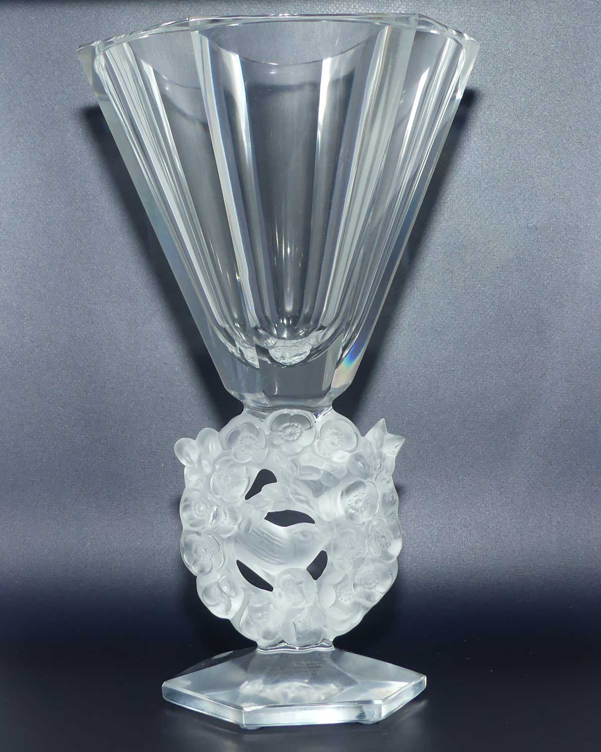 Lalique France Mesanges vase | Clear and Frosted Crystal