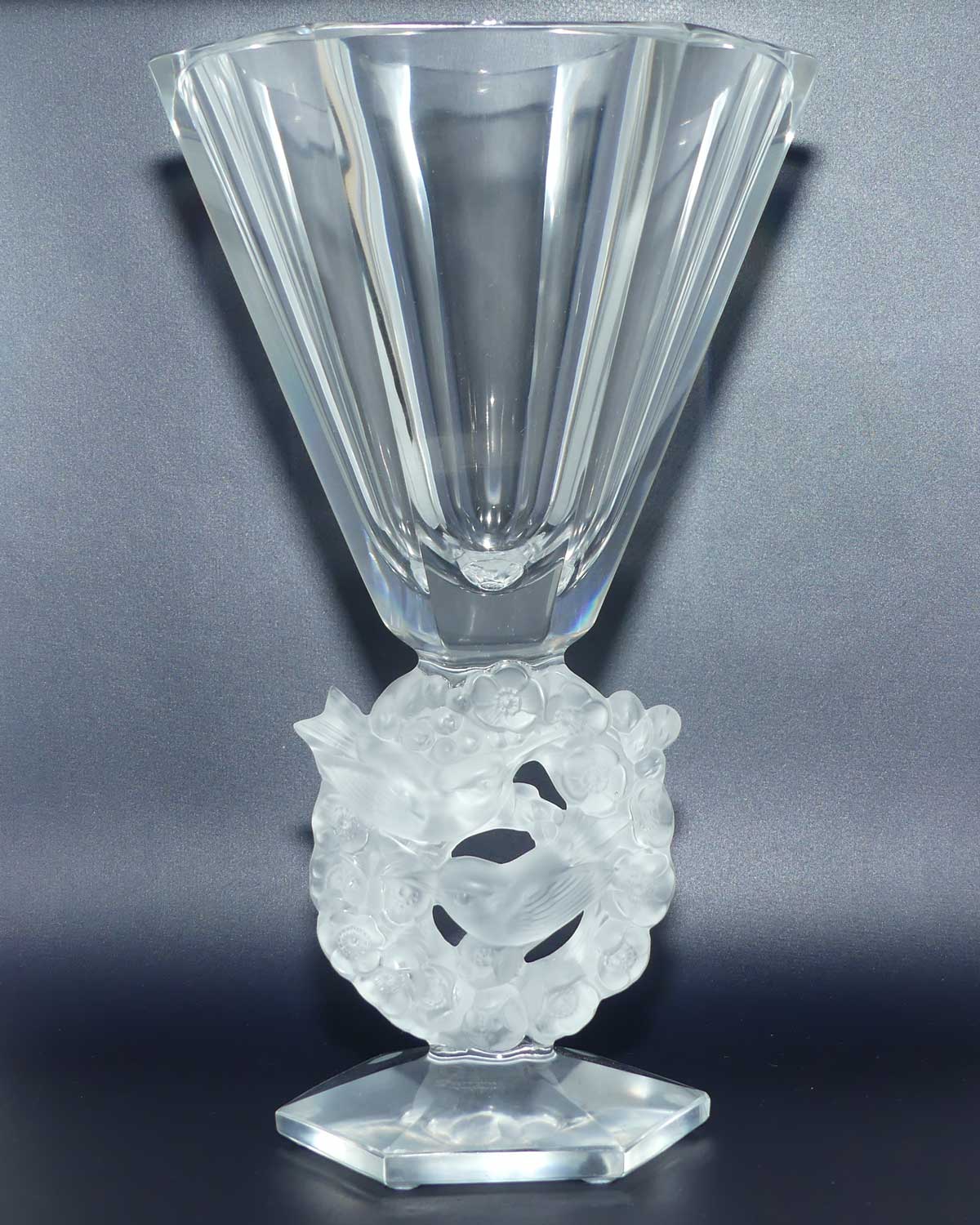 Lalique France Mesanges vase | Clear and Frosted Crystal