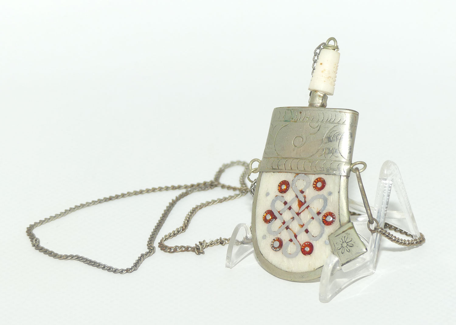 Tibetan Snuff bottle | Tooth Shaped Bottle set with Decorative Face