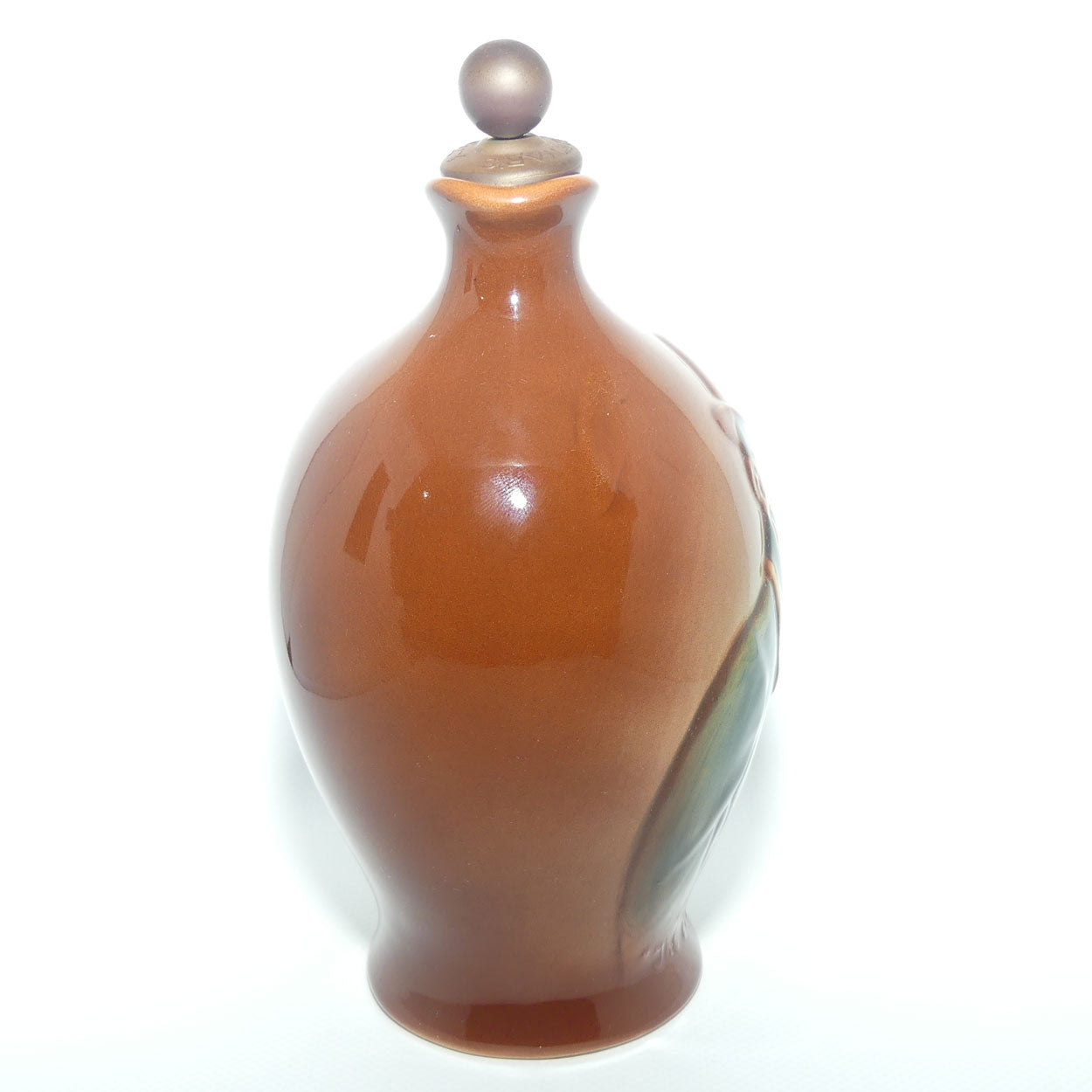 Royal Doulton Aerographed Brown Dickens Mr Micawber flask + Stopper | Micawber The Ever Expectant